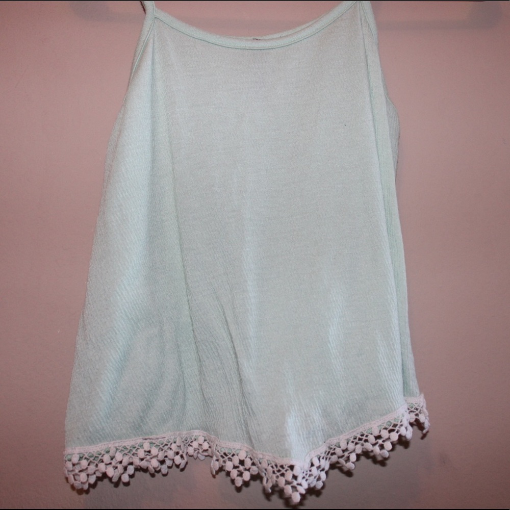 Mint tank top with white fringe!